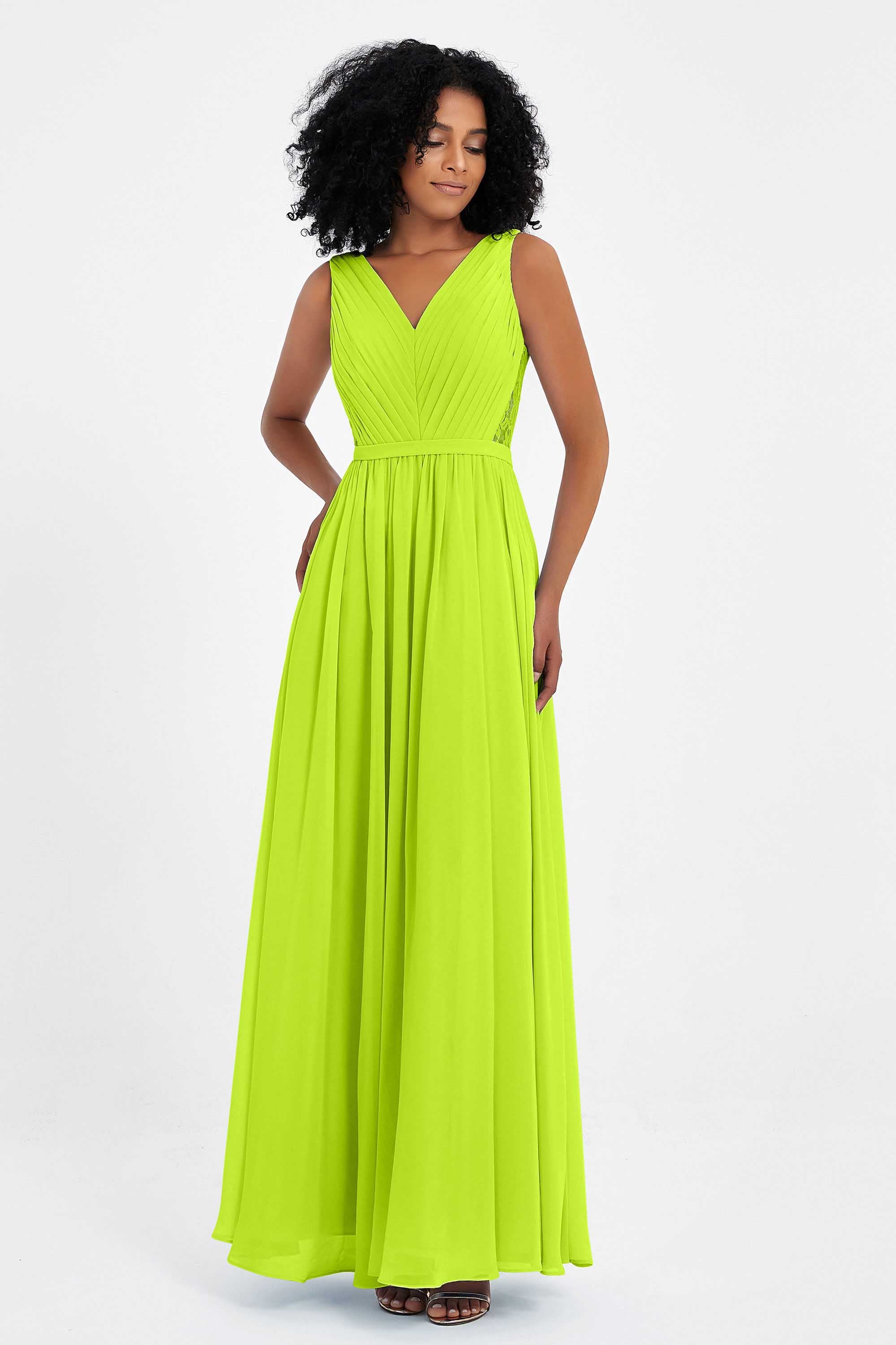 A Line Chiffon Bridesmaid Dress With Lace Ruched Sleeveless Formal Evening Prom Dresses