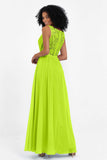 A Line Chiffon Bridesmaid Dress With Lace Ruched Sleeveless Formal Evening Prom Dresses