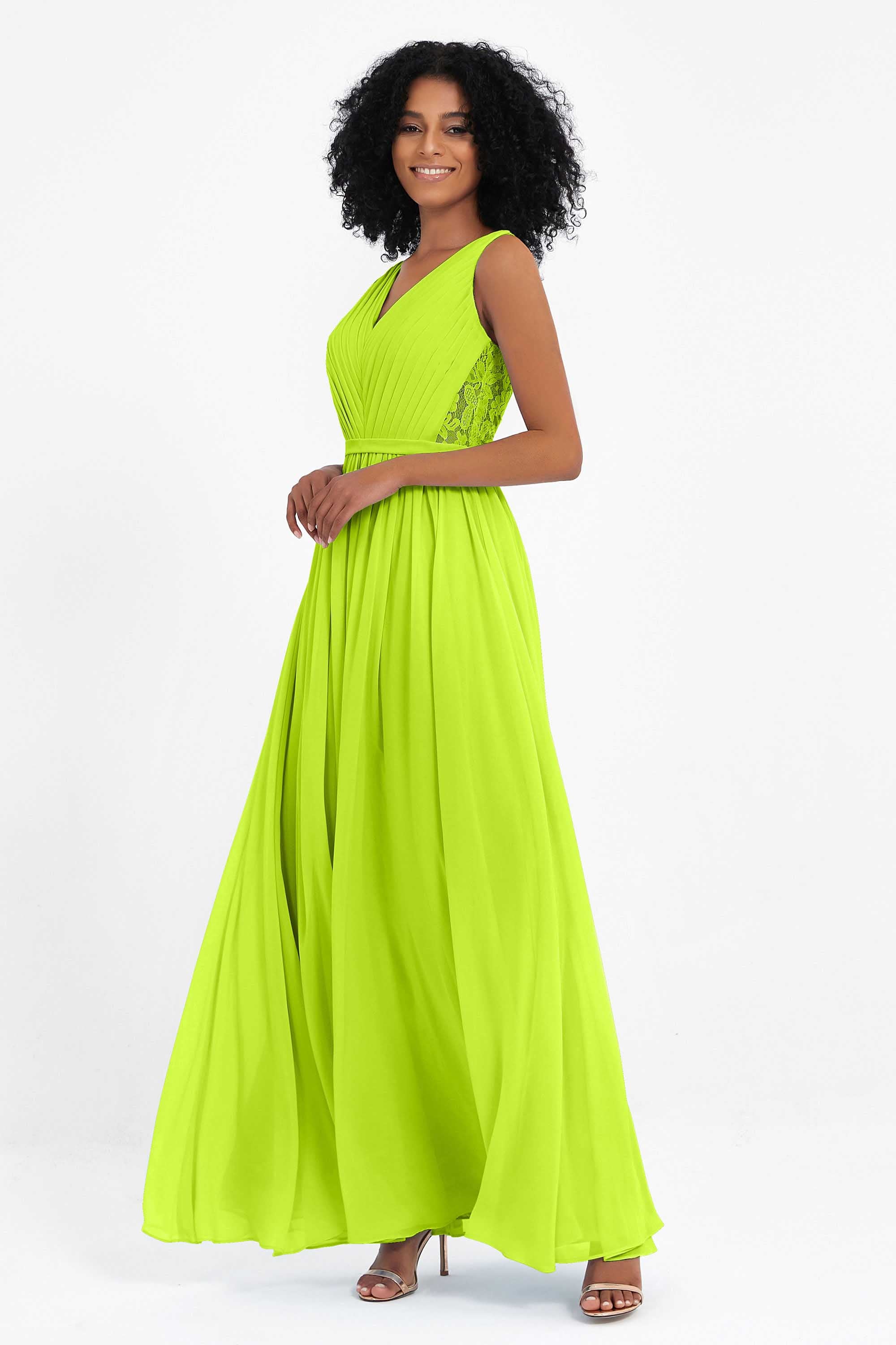 A Line Chiffon Bridesmaid Dress With Lace Ruched Sleeveless Formal Evening Prom Dresses