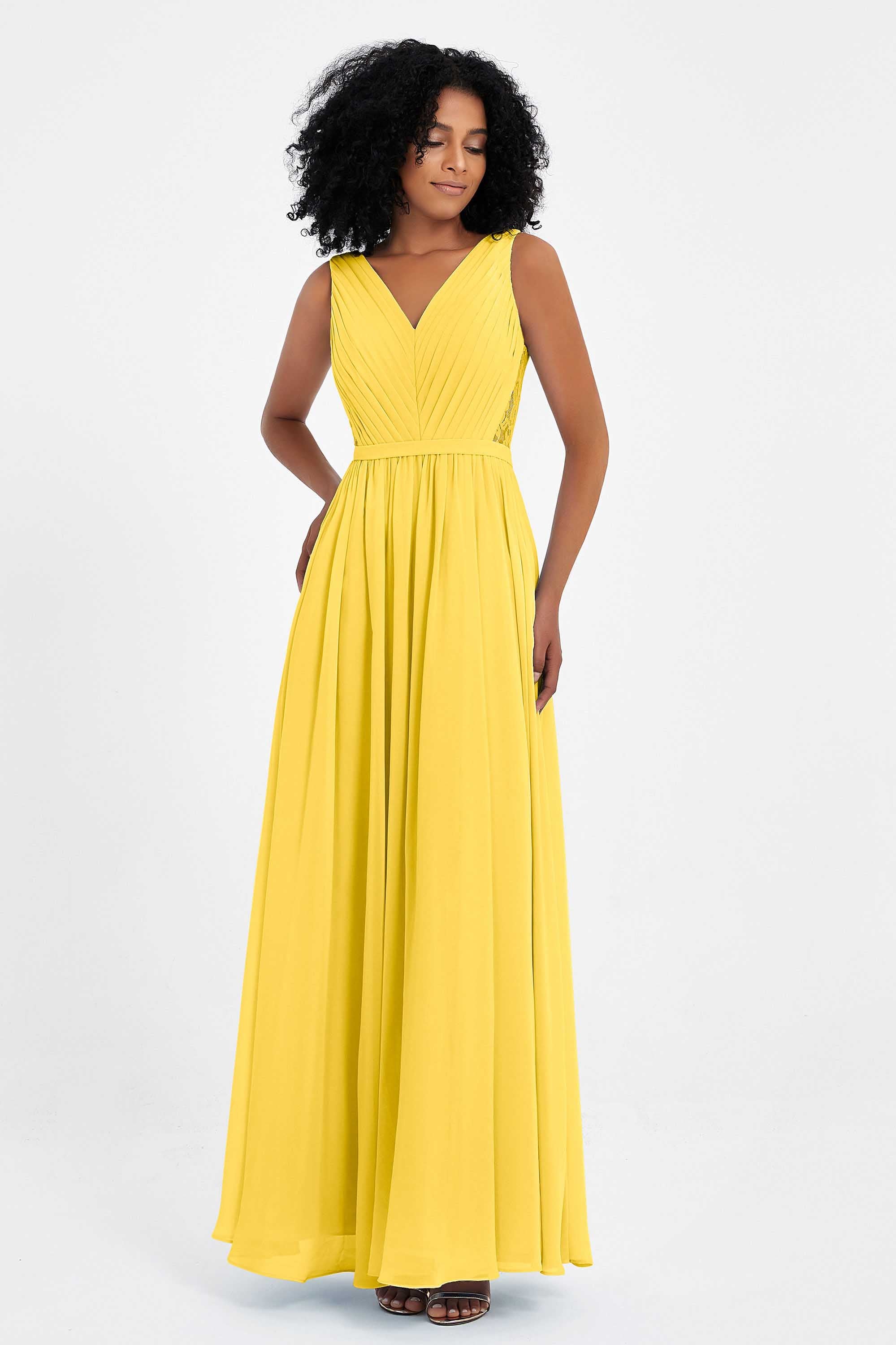 A Line Chiffon Bridesmaid Dress With Lace Ruched Sleeveless Formal Evening Prom Dresses