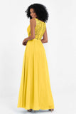 A Line Chiffon Bridesmaid Dress With Lace Ruched Sleeveless Formal Evening Prom Dresses