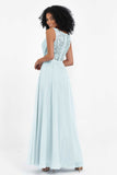 A Line Chiffon Bridesmaid Dress With Lace Ruched Sleeveless Formal Evening Prom Dresses