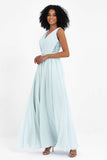 A Line Chiffon Bridesmaid Dress With Lace Ruched Sleeveless Formal Evening Prom Dresses