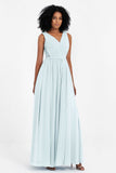 A Line Chiffon Bridesmaid Dress With Lace Ruched Sleeveless Formal Evening Prom Dresses