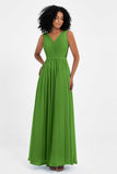 A Line Chiffon Bridesmaid Dress With Lace Ruched Sleeveless Formal Evening Prom Dresses