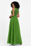 A Line Chiffon Bridesmaid Dress With Lace Ruched Sleeveless Formal Evening Prom Dresses