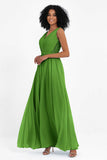 A Line Chiffon Bridesmaid Dress With Lace Ruched Sleeveless Formal Evening Prom Dresses