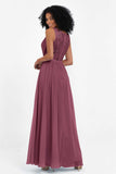 A Line Chiffon Bridesmaid Dress With Lace Ruched Sleeveless Formal Evening Prom Dresses