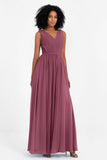 A Line Chiffon Bridesmaid Dress With Lace Ruched Sleeveless Formal Evening Prom Dresses