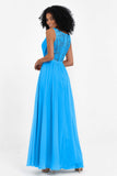 A Line Chiffon Bridesmaid Dress With Lace Ruched Sleeveless Formal Evening Prom Dresses