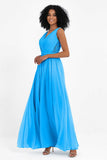 A Line Chiffon Bridesmaid Dress With Lace Ruched Sleeveless Formal Evening Prom Dresses