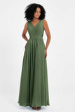 A Line Chiffon Bridesmaid Dress With Lace Ruched Sleeveless Formal Evening Prom Dresses
