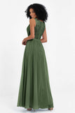 A Line Chiffon Bridesmaid Dress With Lace Ruched Sleeveless Formal Evening Prom Dresses