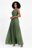 A Line Chiffon Bridesmaid Dress With Lace Ruched Sleeveless Formal Evening Prom Dresses