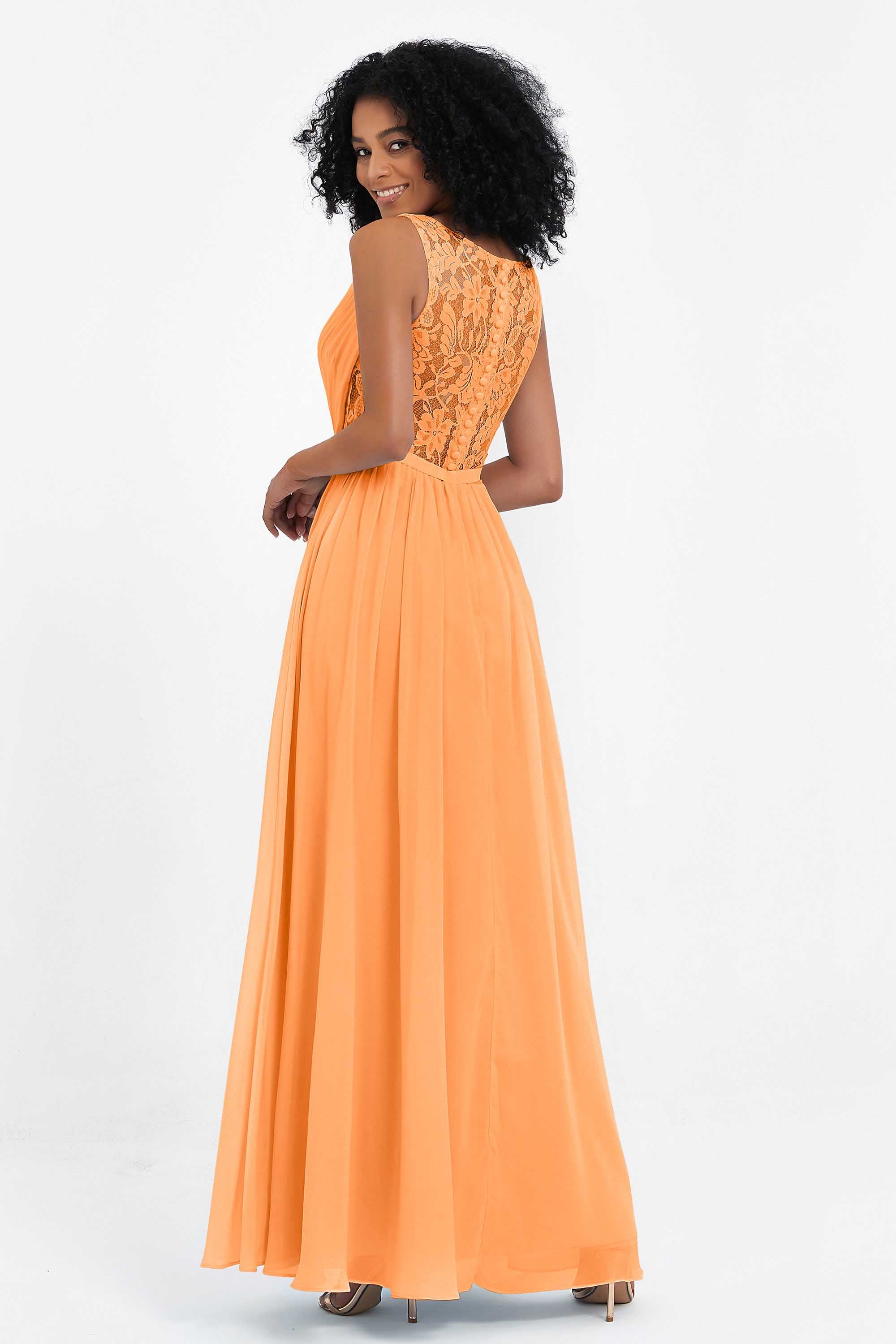 A Line Chiffon Bridesmaid Dress With Lace Ruched Sleeveless Formal Evening Prom Dresses