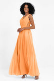 A Line Chiffon Bridesmaid Dress With Lace Ruched Sleeveless Formal Evening Prom Dresses
