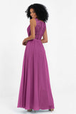 A Line Chiffon Bridesmaid Dress With Lace Ruched Sleeveless Formal Evening Prom Dresses