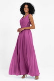 A Line Chiffon Bridesmaid Dress With Lace Ruched Sleeveless Formal Evening Prom Dresses