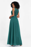 A Line Chiffon Bridesmaid Dress With Lace Ruched Sleeveless Formal Evening Prom Dresses