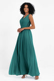 A Line Chiffon Bridesmaid Dress With Lace Ruched Sleeveless Formal Evening Prom Dresses