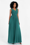 A Line Chiffon Bridesmaid Dress With Lace Ruched Sleeveless Formal Evening Prom Dresses
