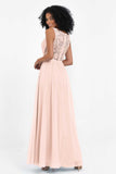 A Line Chiffon Bridesmaid Dress With Lace Ruched Sleeveless Formal Evening Prom Dresses