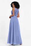 A Line Chiffon Bridesmaid Dress With Lace Ruched Sleeveless Formal Evening Prom Dresses