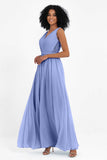 A Line Chiffon Bridesmaid Dress With Lace Ruched Sleeveless Formal Evening Prom Dresses