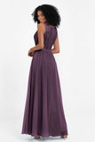 A Line Chiffon Bridesmaid Dress With Lace Ruched Sleeveless Formal Evening Prom Dresses