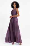 A Line Chiffon Bridesmaid Dress With Lace Ruched Sleeveless Formal Evening Prom Dresses