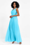 A Line Chiffon Bridesmaid Dress With Lace Ruched Sleeveless Formal Evening Prom Dresses