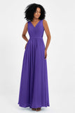 A Line Chiffon Bridesmaid Dress With Lace Ruched Sleeveless Formal Evening Prom Dresses