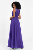 A Line Chiffon Bridesmaid Dress With Lace Ruched Sleeveless Formal Evening Prom Dresses