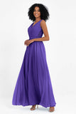 A Line Chiffon Bridesmaid Dress With Lace Ruched Sleeveless Formal Evening Prom Dresses
