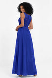 A Line Chiffon Bridesmaid Dress With Lace Ruched Sleeveless Formal Evening Prom Dresses