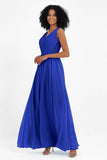 A Line Chiffon Bridesmaid Dress With Lace Ruched Sleeveless Formal Evening Prom Dresses