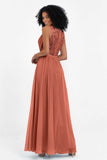 A Line Chiffon Bridesmaid Dress With Lace Ruched Sleeveless Formal Evening Prom Dresses