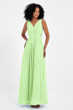 A Line Chiffon Bridesmaid Dress With Lace Ruched Sleeveless Formal Evening Prom Dresses