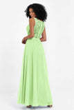A Line Chiffon Bridesmaid Dress With Lace Ruched Sleeveless Formal Evening Prom Dresses