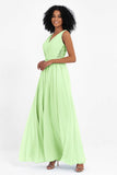 A Line Chiffon Bridesmaid Dress With Lace Ruched Sleeveless Formal Evening Prom Dresses