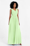 A Line Chiffon Bridesmaid Dress With Lace Ruched Sleeveless Formal Evening Prom Dresses