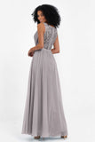 A Line Chiffon Bridesmaid Dress With Lace Ruched Sleeveless Formal Evening Prom Dresses