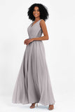 A Line Chiffon Bridesmaid Dress With Lace Ruched Sleeveless Formal Evening Prom Dresses