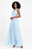 A Line Chiffon Bridesmaid Dress With Lace Ruched Sleeveless Formal Evening Prom Dresses