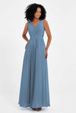 A Line Chiffon Bridesmaid Dress With Lace Ruched Sleeveless Formal Evening Prom Dresses