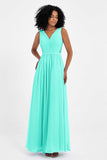 A Line Chiffon Bridesmaid Dress With Lace Ruched Sleeveless Formal Evening Prom Dresses