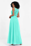 A Line Chiffon Bridesmaid Dress With Lace Ruched Sleeveless Formal Evening Prom Dresses