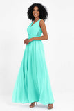 A Line Chiffon Bridesmaid Dress With Lace Ruched Sleeveless Formal Evening Prom Dresses