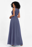 A Line Chiffon Bridesmaid Dress With Lace Ruched Sleeveless Formal Evening Prom Dresses