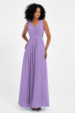 A Line Chiffon Bridesmaid Dress With Lace Ruched Sleeveless Formal Evening Prom Dresses